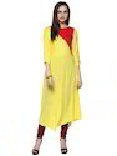 Floor Length Yellow Rayon Designer Kurta