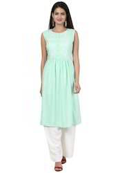 Green Kurta in Pastel shade with embroidered