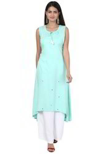 Mirror Work Green High Low Kurta