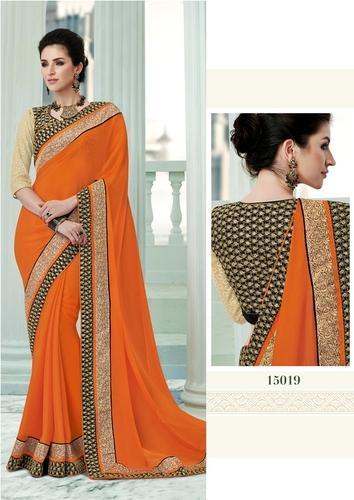 Orange Designer Party Wear Saree by PN Textiles