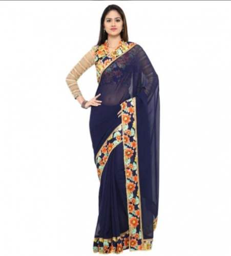 Dark Blue color Bollywood Georgette Saree by Sarvagny Clothing