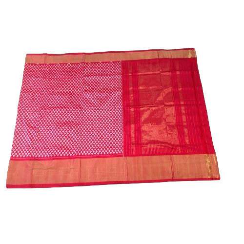 Red Ikat Silk Cotton Handloom Saree  by Venkatesh Handlooms