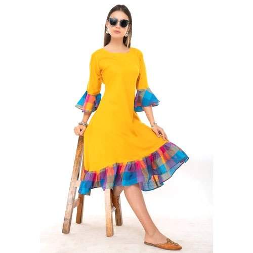 Fancy Plain Ruffle sleeve kurti 