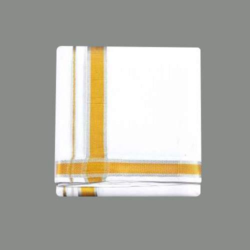 Cotton dhoti with silver border
