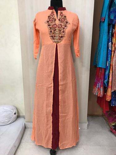Muslin Long Floor Length Embroidered Kurti