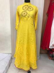 Muslin Long Gown Pattern Party Wear