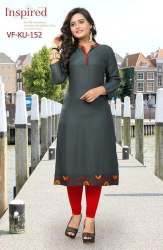 Rayon grey Printed And Embroidered Kurti