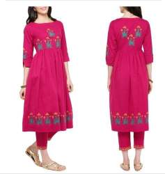 Rayon Slub Dark Pink Kurti With Pant