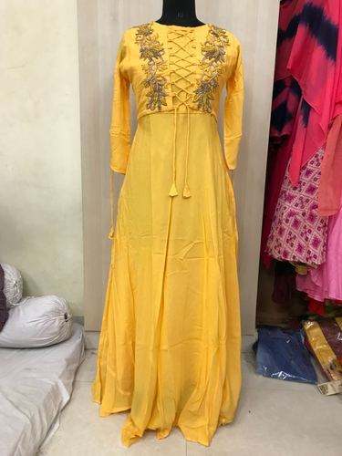 yellow Muslin Party Wear Kurti