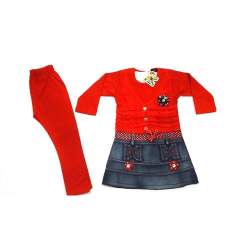 red denim top with leggings