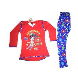 red top with printed leggings