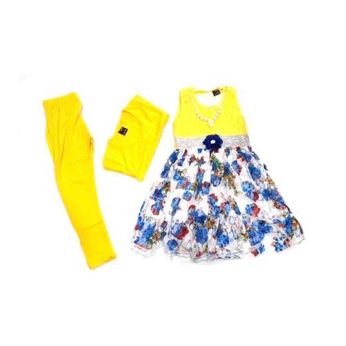 yellow printed top with leggings