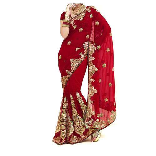 Heavy embroidered red wedding saree