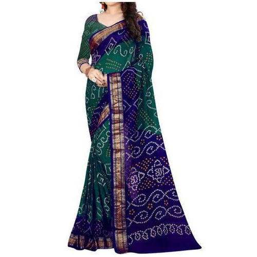 Stylish Green and Blue Bandhani Saree by Blue Waves