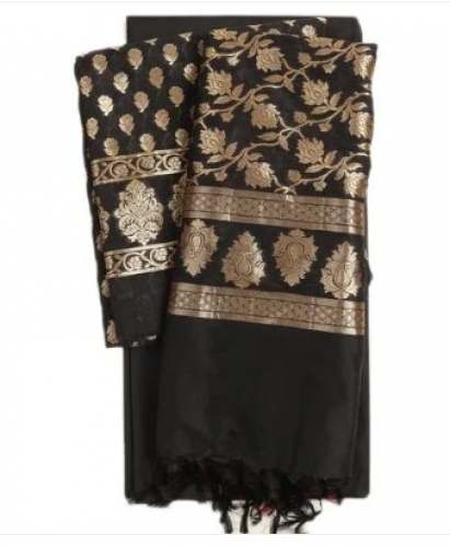 Designer Unstitched Black Banarasi Silk Suit by Krishna agency