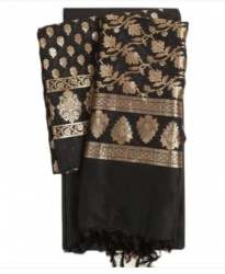 Designer Unstitched Black Banarasi Silk Suit