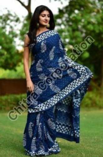 Hand Block Printed Cotton Saree For Women
