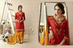 Unstitched Punjabi Suits With Fancy Neck