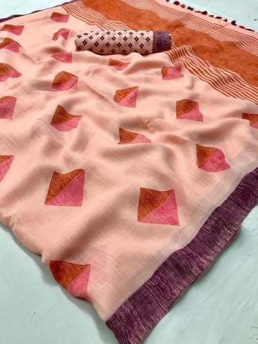 Fancy LineN printed saree  by Pratham Fashion