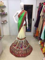 Peacock embroidery design half half saree
