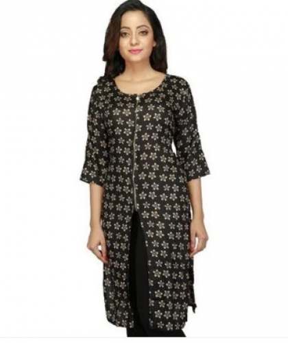 Casual wear front Slit Black Kurti  by Anshul Textile