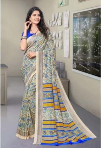 Vimla Prints Womens Multicolor Art Silk Uniform Saree with Blouse Piece by Vimla Prints Pvt Ltd