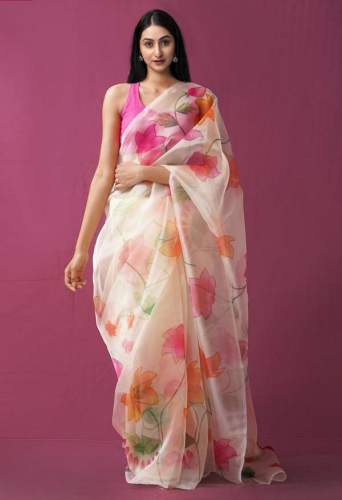 Buy Unnati Silk Branded Organza Saree by Unnati Silks Private Limited