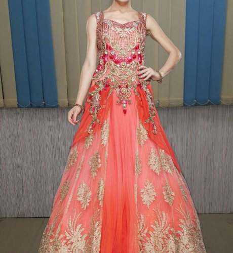 Buy Red Peach Embroidery Gown by Tapasya Collections