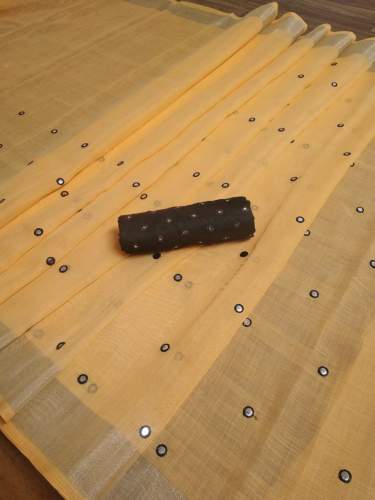 Beautiful Mirror work linen saree