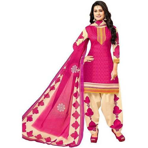 Fancy Pink Cotton Dress Material 
