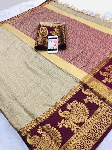 Designer Rich Cotton Silk Saree With Blouse by Dress zip