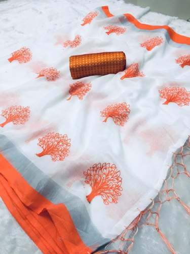 Dresszip Lichi Colour Embroidery Work Linen Saree by Dress zip