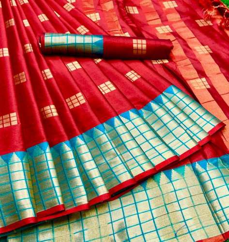 Soft Cotton Gold Triple Chex Zari Butti Saree by Dress zip