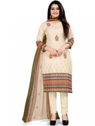  Cream Cotton Printed Unstitched Salwar Suit  by Jainam Overseas Pvt Ltd