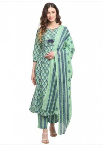 Pure Cambric Cotton Printed Kurta Set With Dupatta