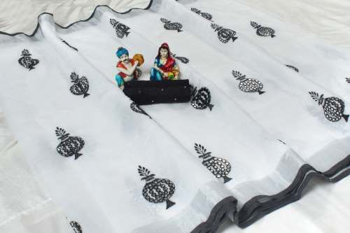 Mirror Work Linen Saree