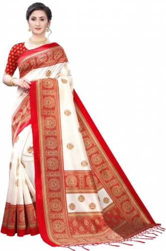 Printed Art Silk Saree With Fancy jhalar