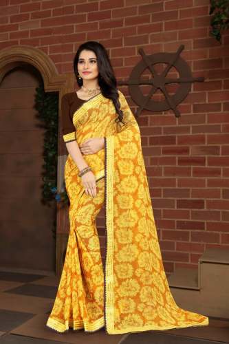 Printed Georgette Saree With Maharani lace border