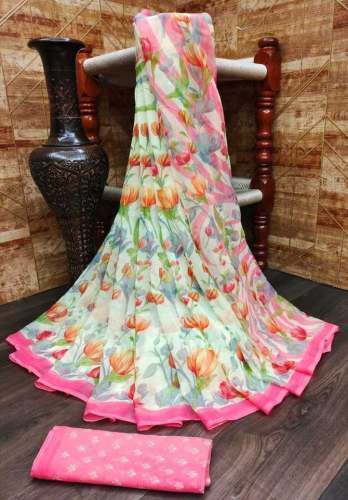 Buy Printed Chiffon Saree By Madhav textiles Brand by Madhav Textiles