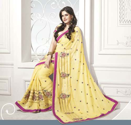 Gold Color Embroidered Saree by Manjaree In