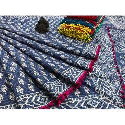 Jaipuri Print Cotton Pompom Saree 