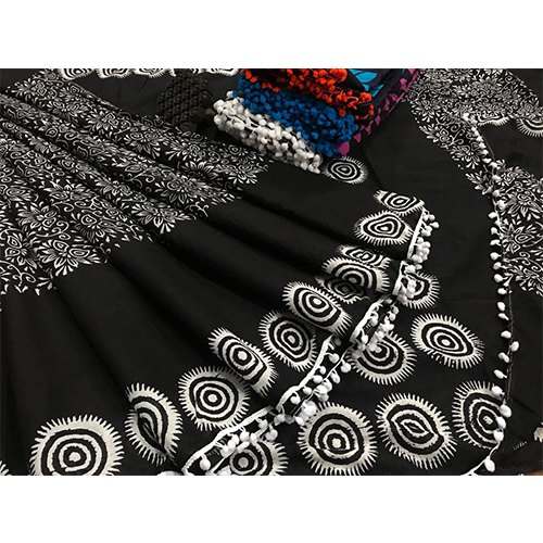 Vastrang Block Print Pompom Saree by Vastrang