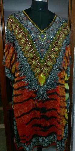 Digital Printed Embroidered Neck Kaftan 