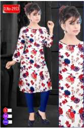 	multi color designer Printed  Rayon Kurtis 