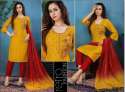 Yellow And Red Casual designer Kurtis Pant Set  thumb 1