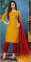 Yellow And Red Casual designer Kurtis Pant Set  thumb 2