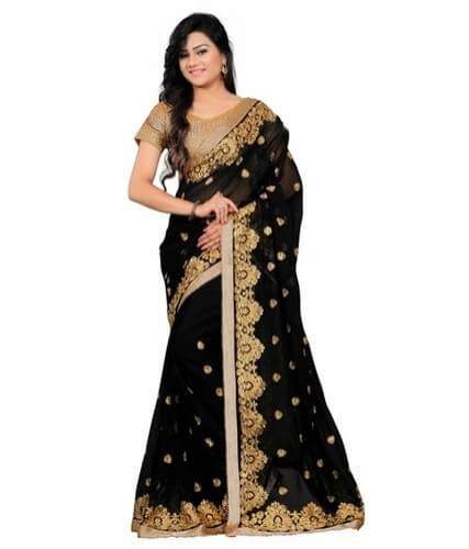 Black color embroidered work saree by Shiv Priya Sarees
