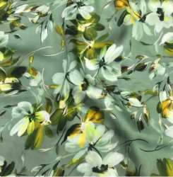 Green Modal Satin Floral Printed Fabric 