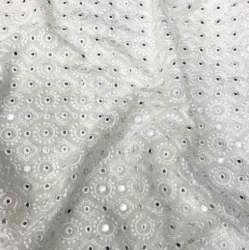 White Lucknowi Mirror Work Georgette Embroidery Fabric