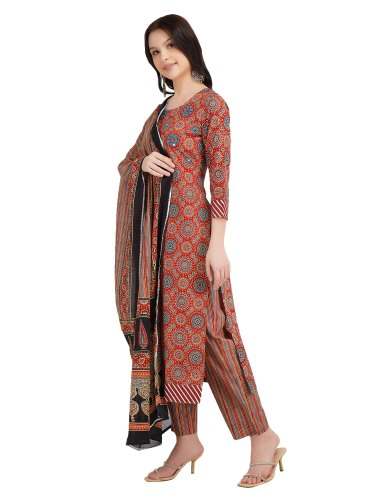 Brown printed Kurti Pant Set for Ladies by Desi Chhokri Enterprises